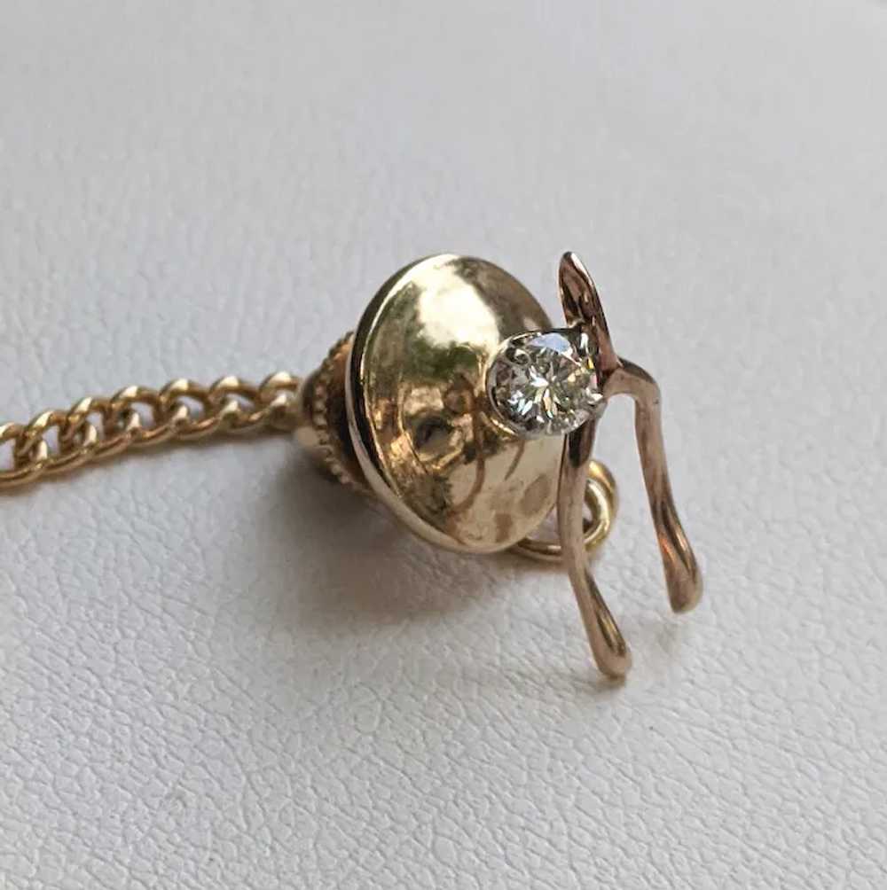 Vintage 10K Gold Diamond WISHBONE Tie Tack Lapel … - image 2