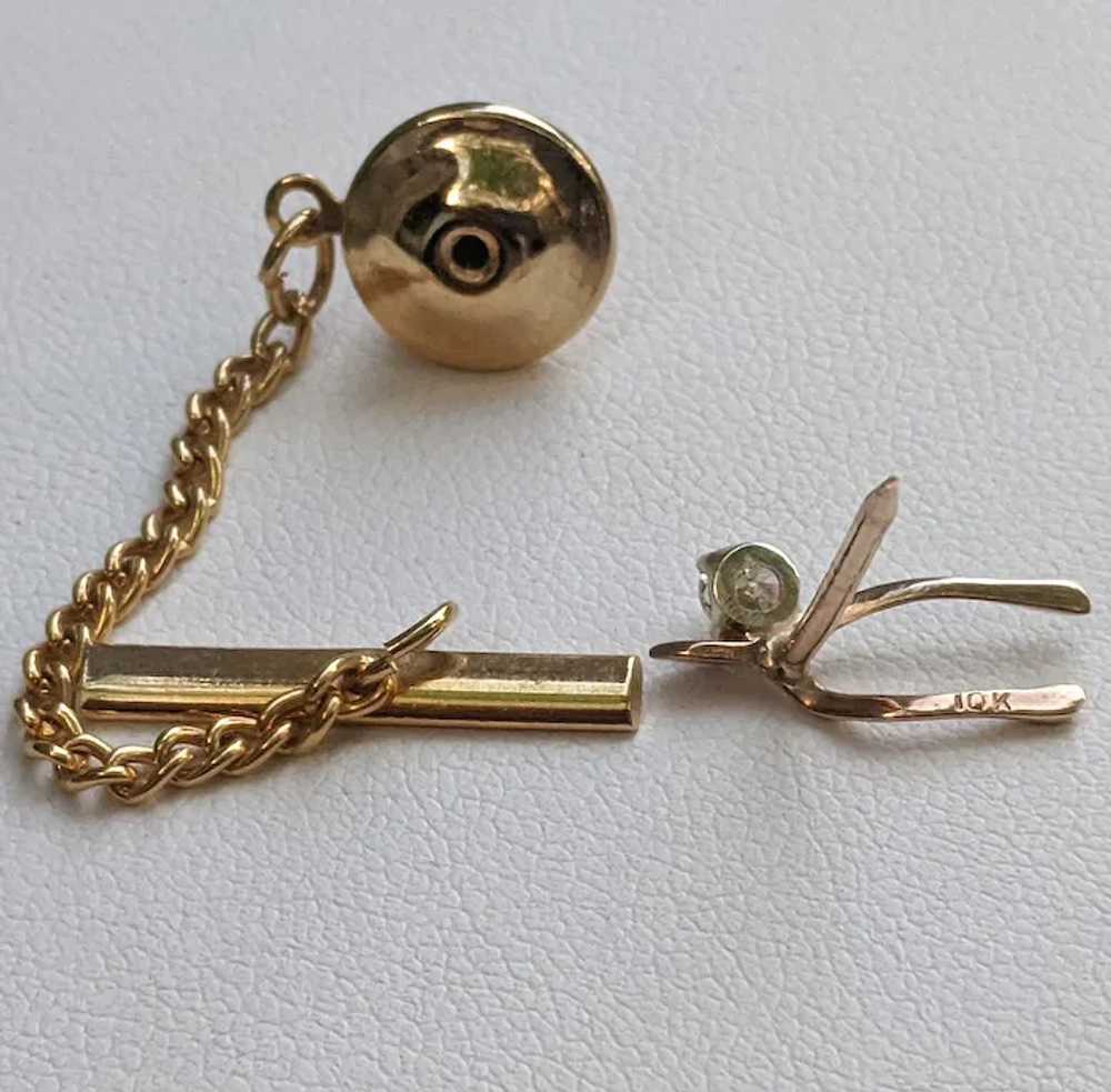 Vintage 10K Gold Diamond WISHBONE Tie Tack Lapel … - image 3