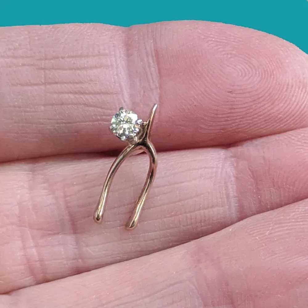 Vintage 10K Gold Diamond WISHBONE Tie Tack Lapel … - image 5