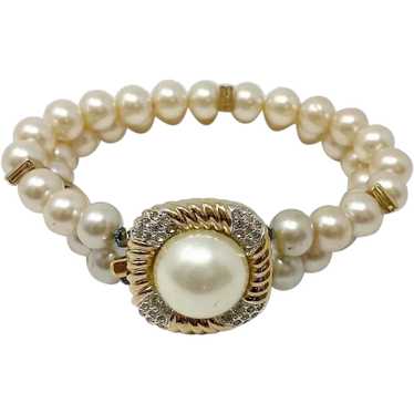 504 Vintage Panetta double strand faux pearl brace