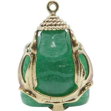 Vintage Carved Aventurine Buddha Charm 10k Yellow… - image 1