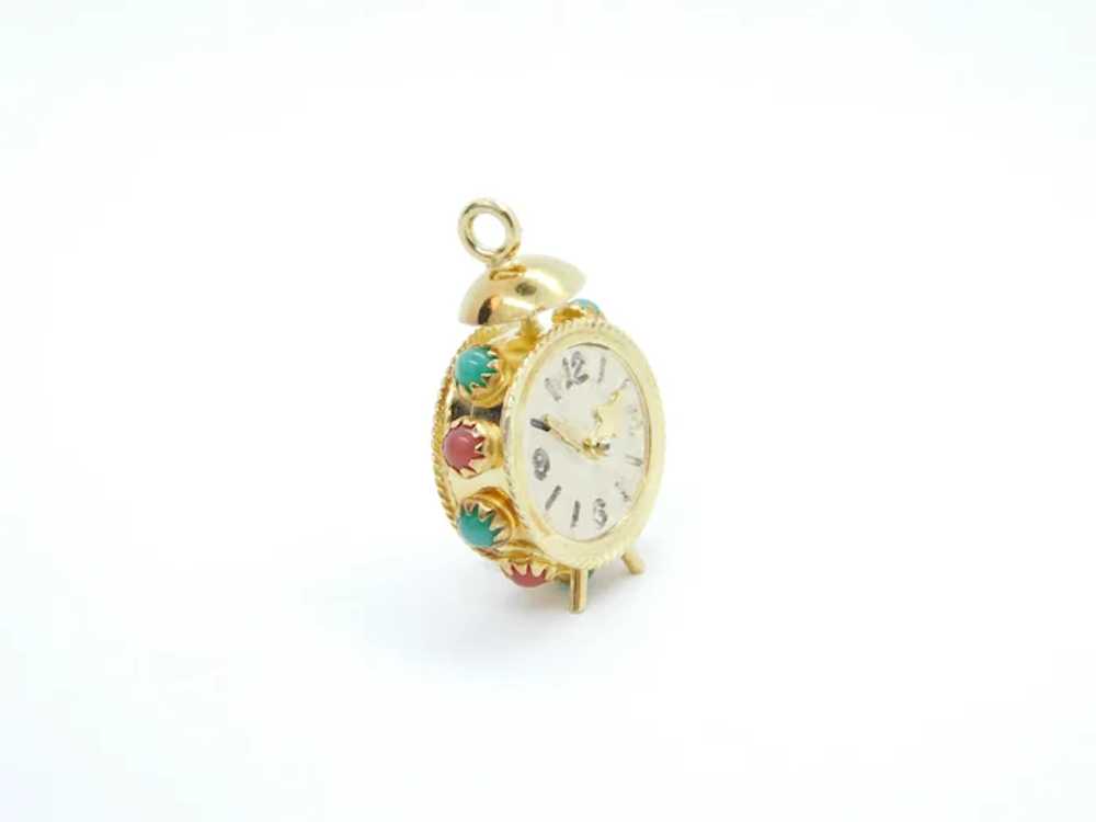 Vintage Carnelian and Chrysoprase Clock Charm 18k… - image 2