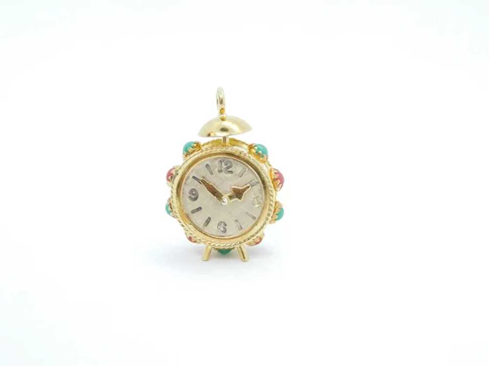 Vintage Carnelian and Chrysoprase Clock Charm 18k… - image 3