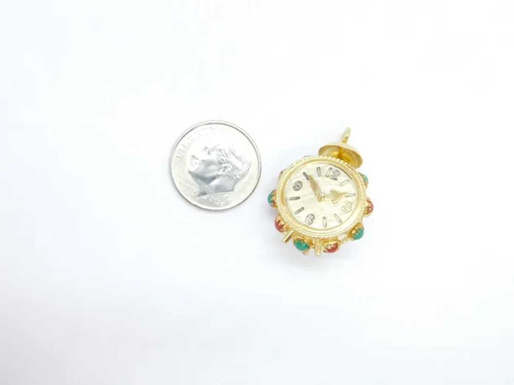 Vintage Carnelian and Chrysoprase Clock Charm 18k… - image 5