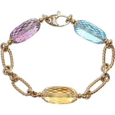 14KT Yellow Gold Multi-Gemstone Italian Bracelet - image 1