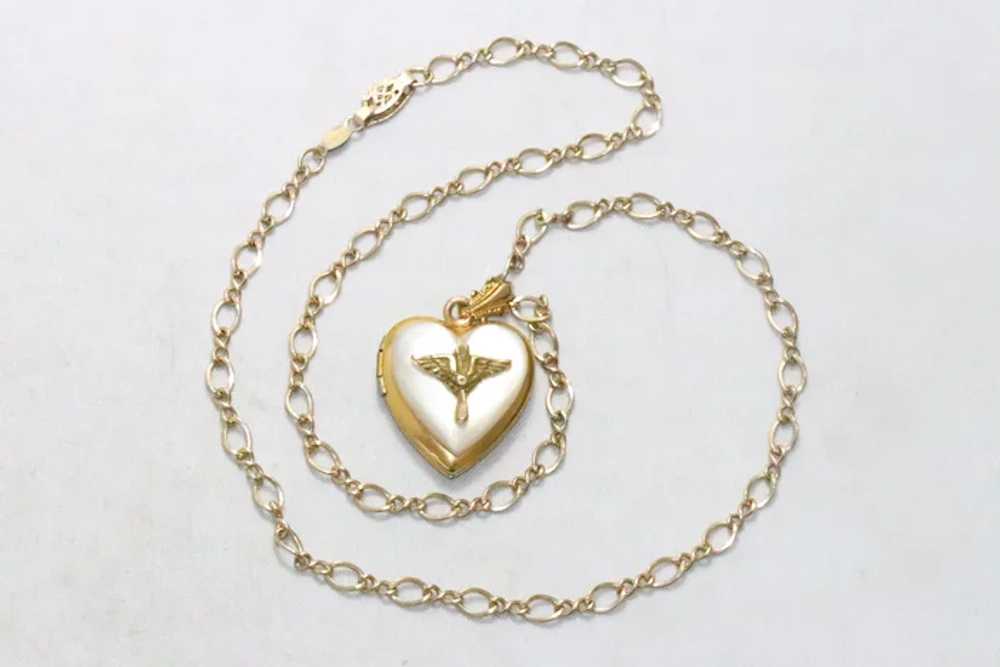 Vintage 12KT Gold Filled Mother of Pearl Heart Lo… - image 2