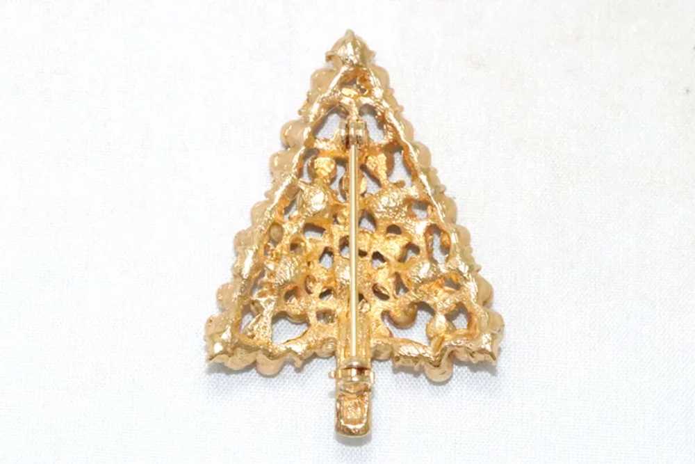 Vintage Rhinestone Gold Balls Christmas Tree Broo… - image 2