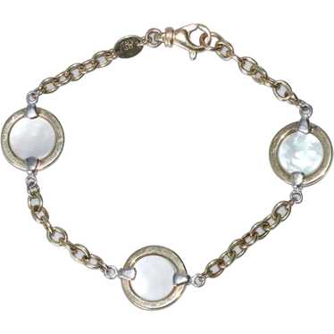 14K Two Toned Gold Italian Mother Of Pearl Bracel… - image 1
