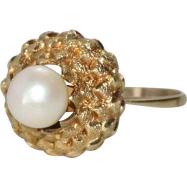 Vintage 18K Yellow Gold Cultured Pearl Dome Ring - image 1