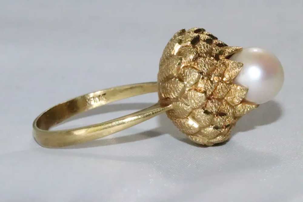 Vintage 18K Yellow Gold Cultured Pearl Dome Ring - image 3