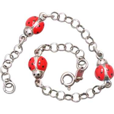 Vintage Sterling Silver Enamel Ladybug Baby Bracel