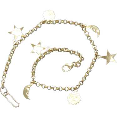 10KT Yellow Gold Sun Moon Star Charm Ankle Bracele