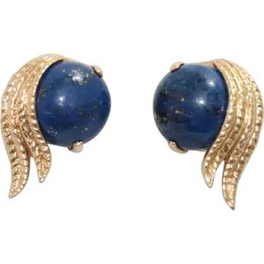 Vintage 14K Yellow Gold Lapis Earrings - image 1