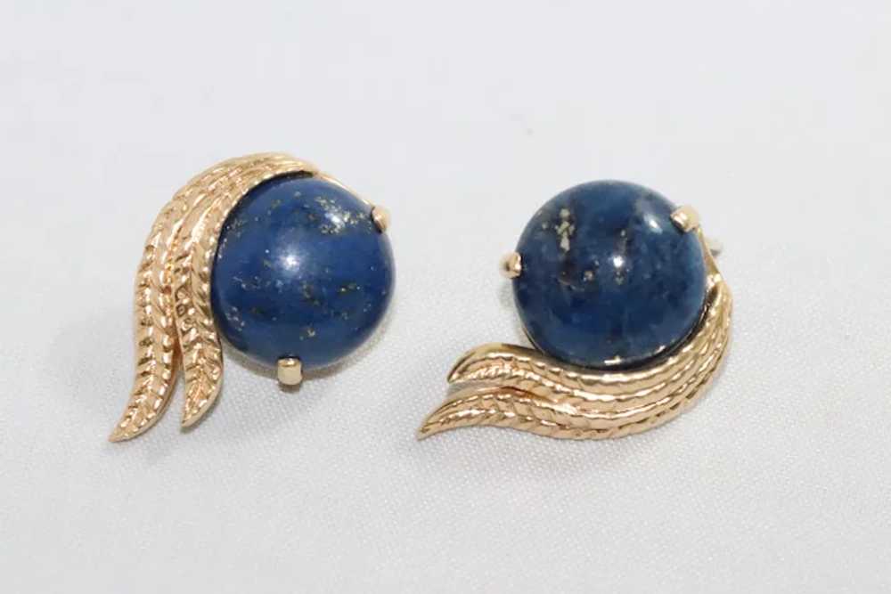 Vintage 14K Yellow Gold Lapis Earrings - image 2