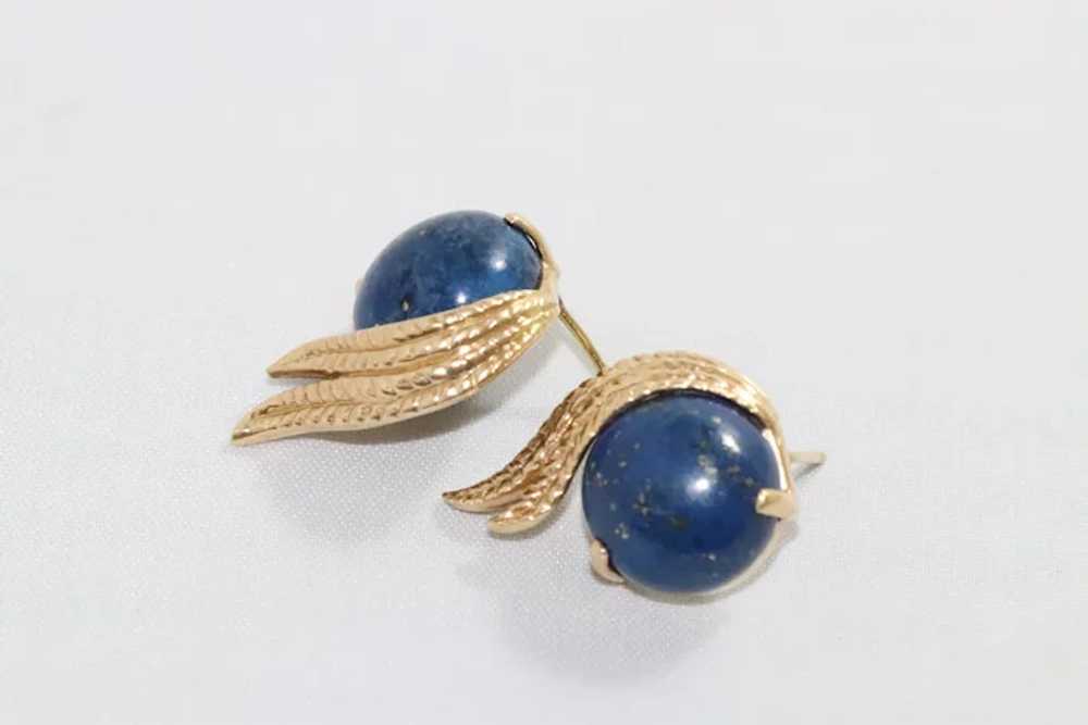 Vintage 14K Yellow Gold Lapis Earrings - image 3