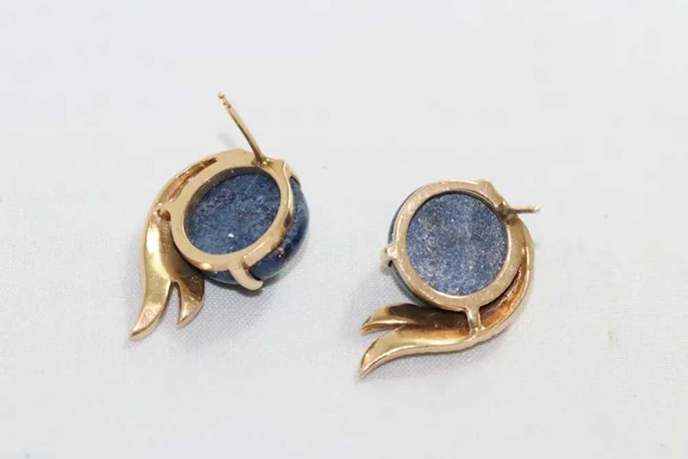 Vintage 14K Yellow Gold Lapis Earrings - image 4