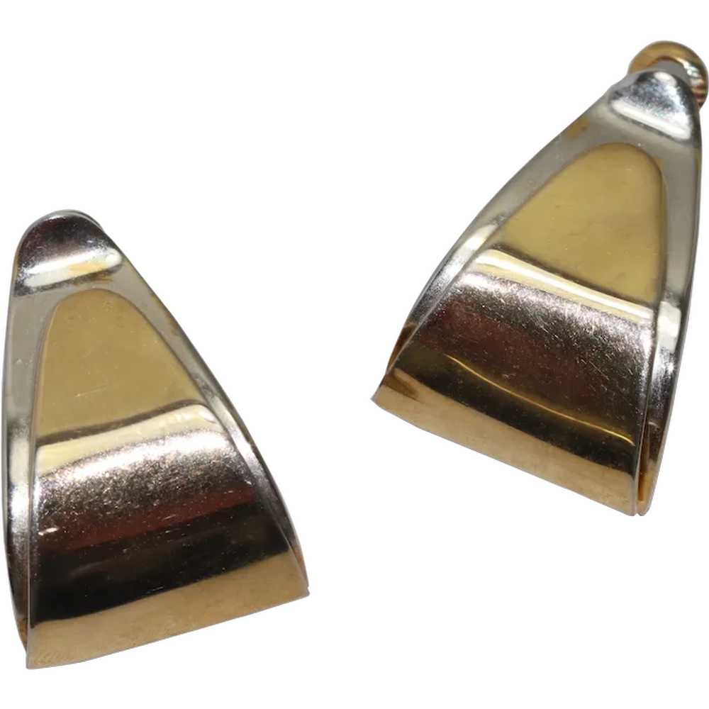 Vintage Two Tone Triangular Earrings - image 1