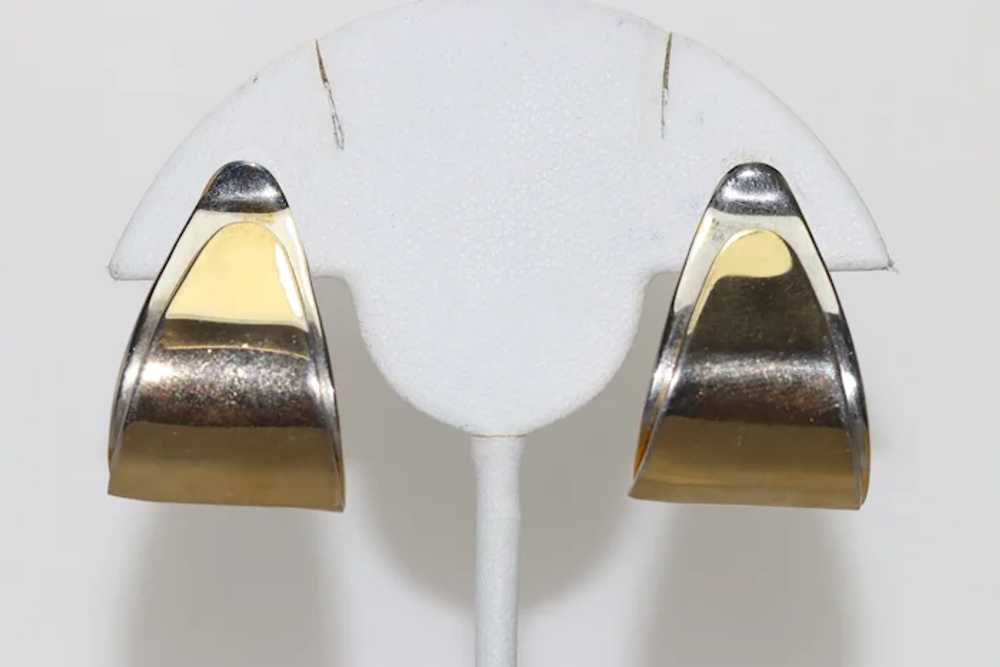 Vintage Two Tone Triangular Earrings - image 2