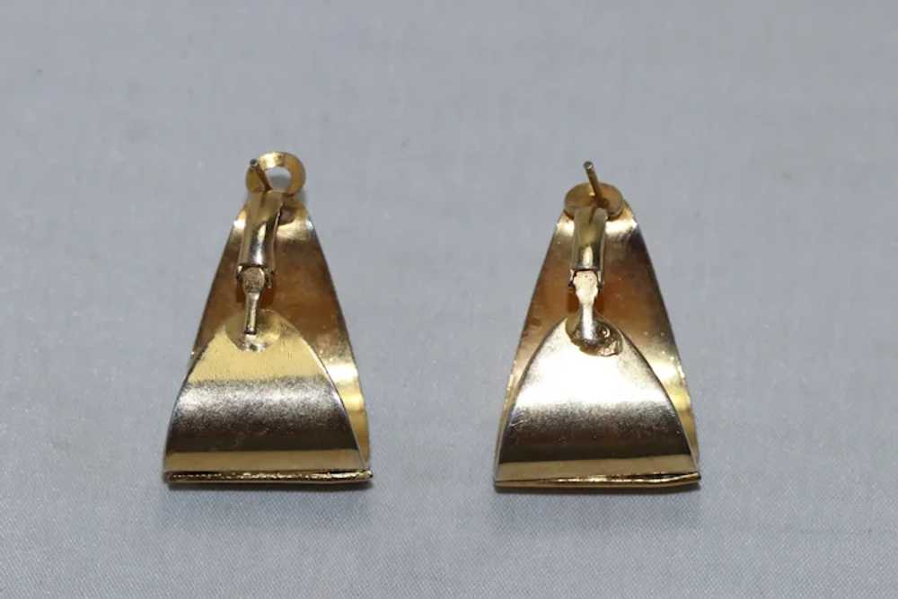 Vintage Two Tone Triangular Earrings - image 5