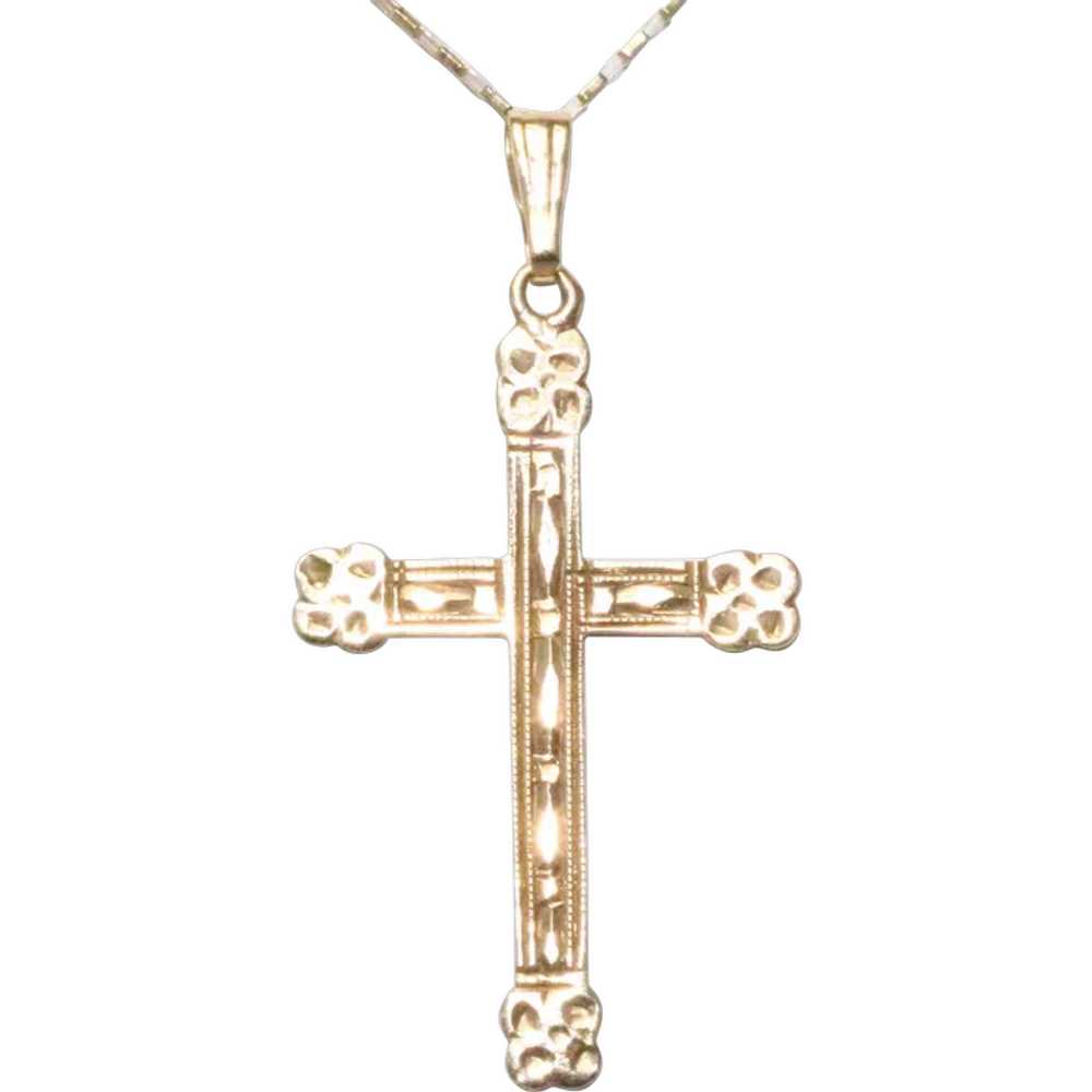 Vintage 14KT Yellow Gold Hand Engraved Cross Neck… - image 1