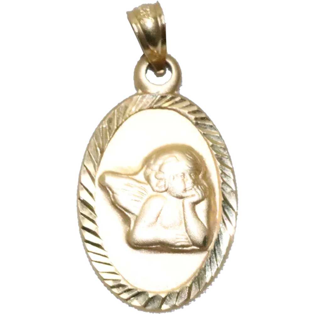 14KT Yellow Gold Angel Oval Pendant - image 1