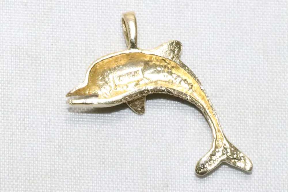 Vintage 14KT Yellow Gold Sandblast Dolphin Pendant - image 2