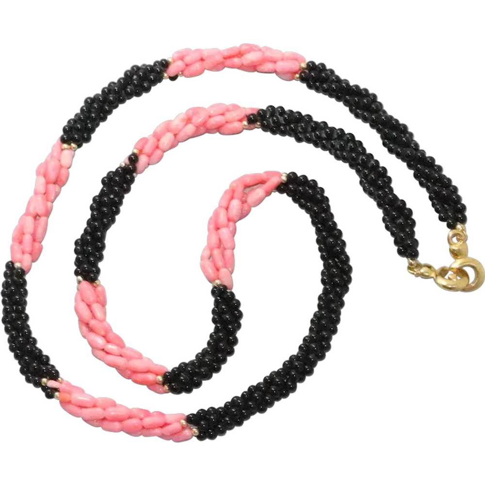 Vintage Coral Black Onyx Multi Strand Necklace - image 1