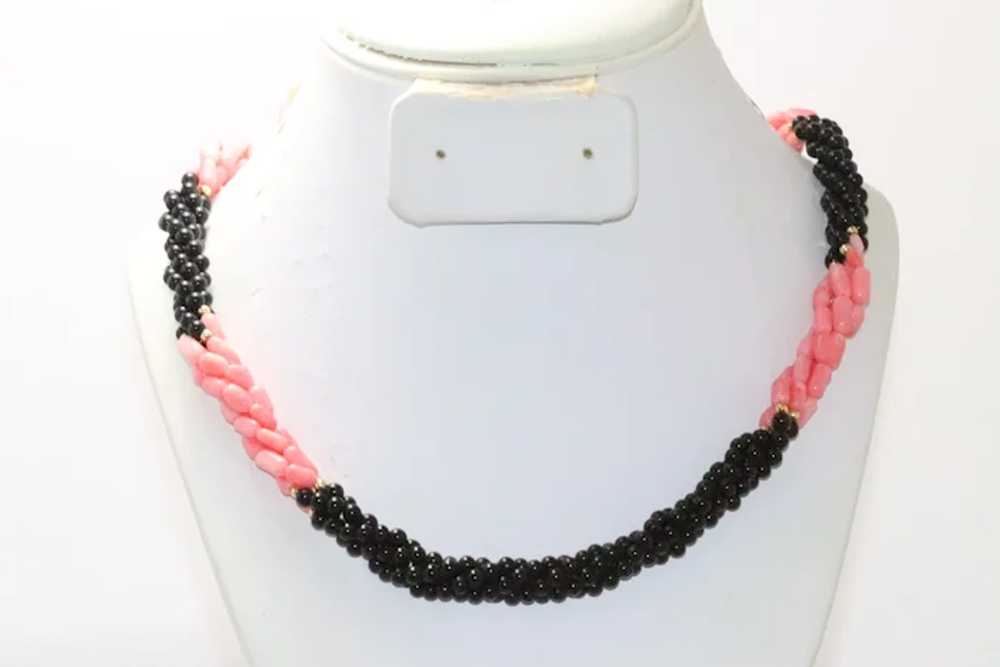 Vintage Coral Black Onyx Multi Strand Necklace - image 2