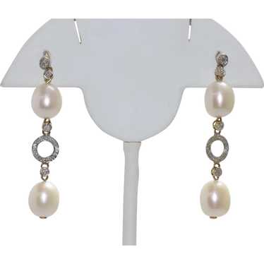 14 KT Gold Pearls and Diamonds Earrings - image 1