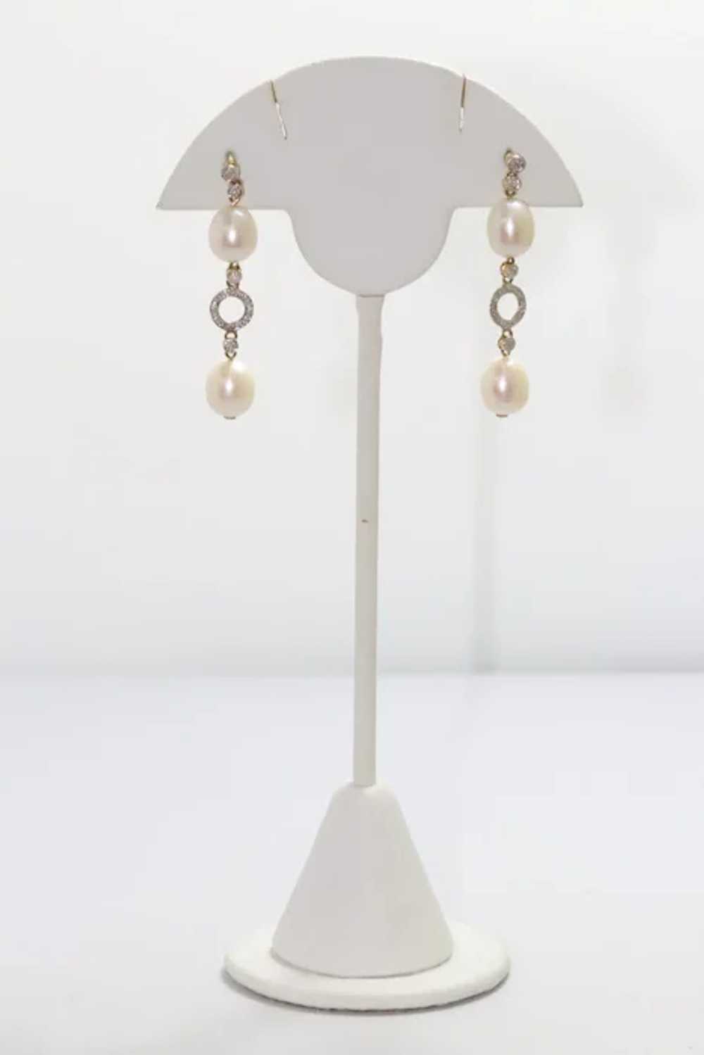 14 KT Gold Pearls and Diamonds Earrings - image 2