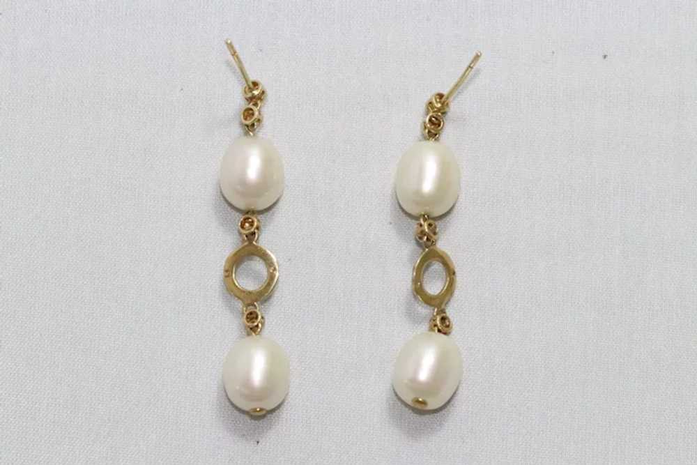 14 KT Gold Pearls and Diamonds Earrings - image 3