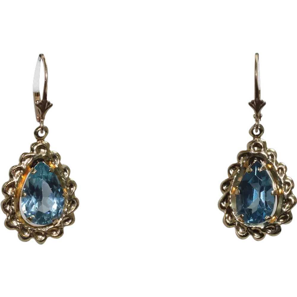 14KT Yellow Gold Blue Topaz Dangling Earrings - image 1