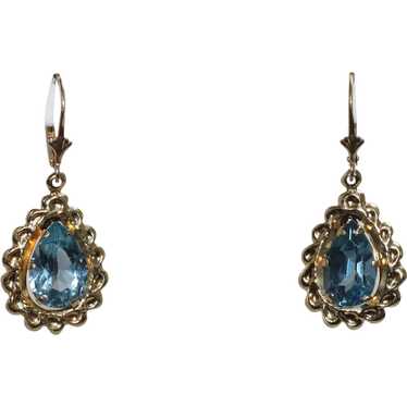 14KT Yellow Gold Blue Topaz Dangling Earrings - image 1