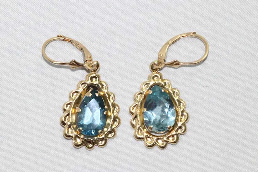 14KT Yellow Gold Blue Topaz Dangling Earrings - image 2