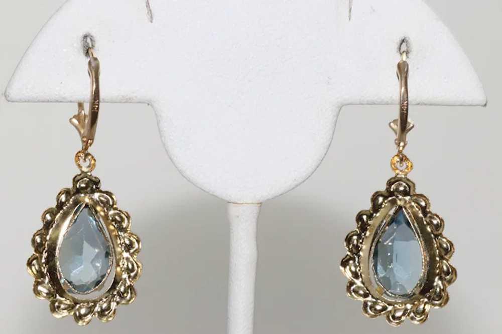 14KT Yellow Gold Blue Topaz Dangling Earrings - image 3