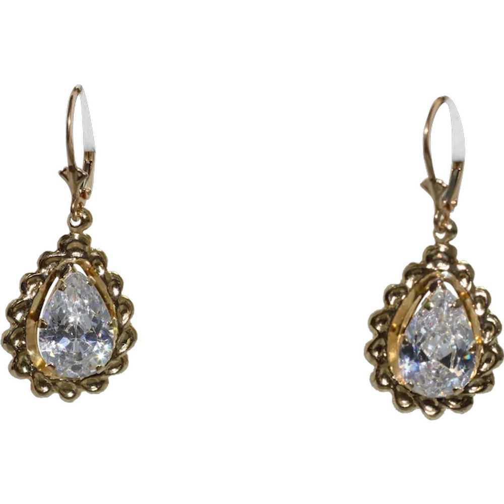 14 KT Gold Dangling Cubic Zirconia Earrings - image 1