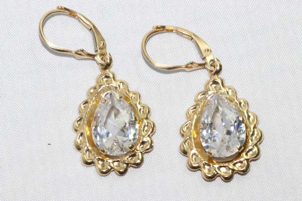 14 KT Gold Dangling Cubic Zirconia Earrings - image 2