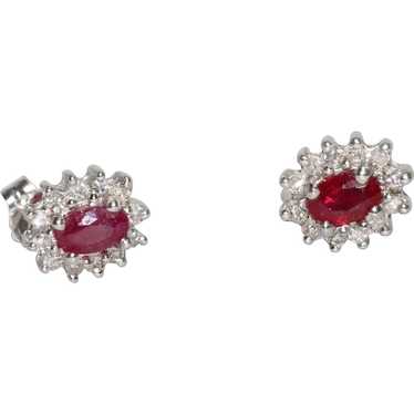 14KT White Gold Diamond Halo Ruby Earrings - image 1