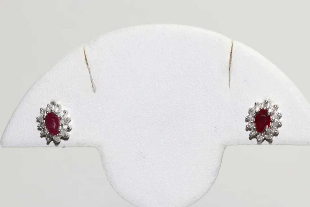 14KT White Gold Diamond Halo Ruby Earrings - image 3