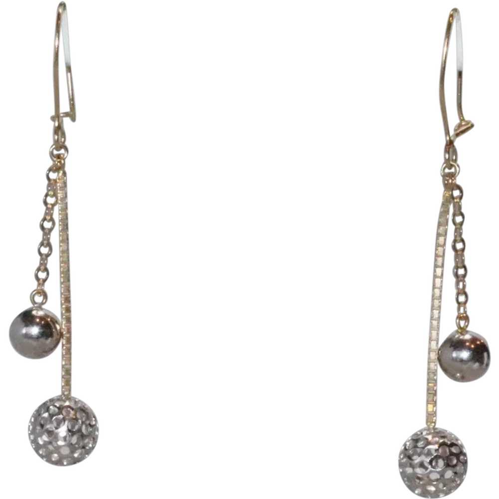 14K Two Toned Dangling Ball Earrings - image 1