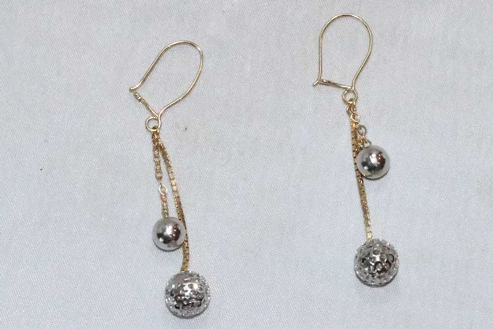 14K Two Toned Dangling Ball Earrings - image 2