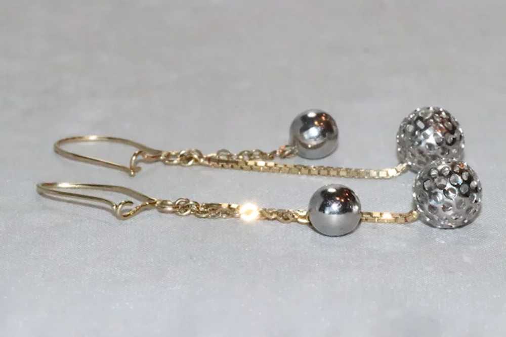 14K Two Toned Dangling Ball Earrings - image 3