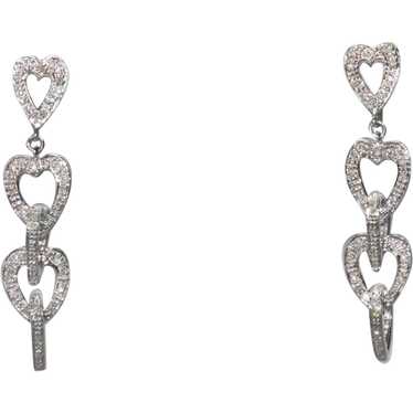 14K White Gold Dangling Diamond Heart Earrings