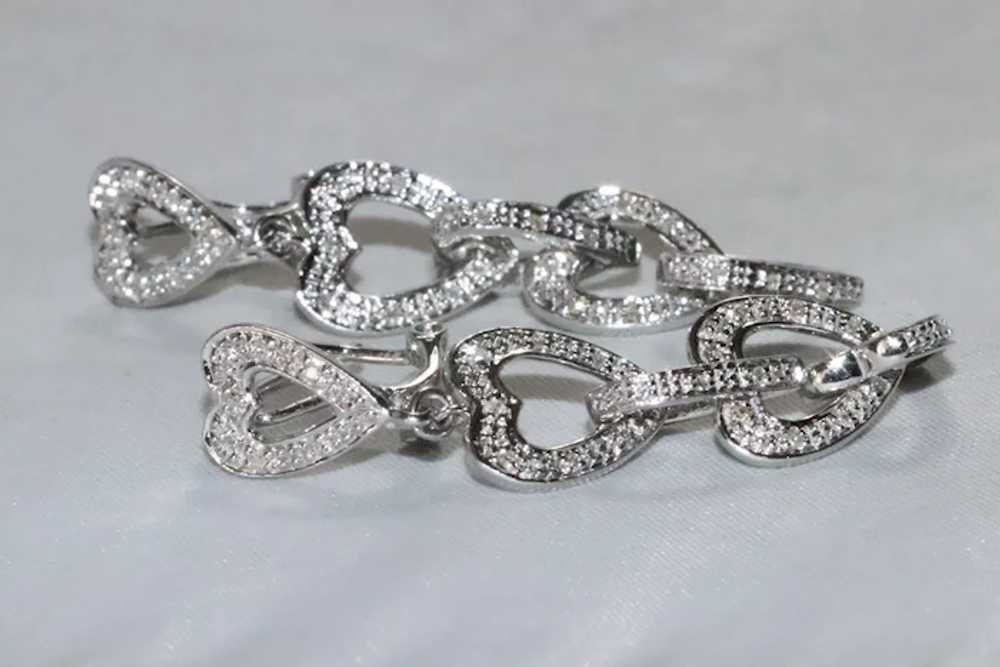 14K White Gold Dangling Diamond Heart Earrings - image 2