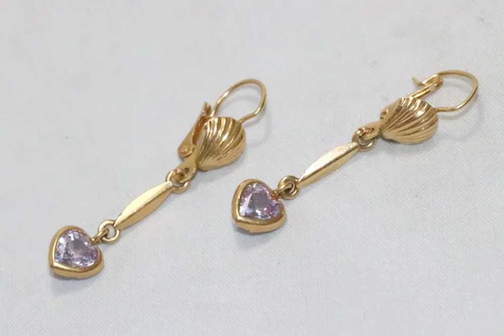 14KT Yellow Gold Heart Cut Cubic Zirconia Dangle … - image 2