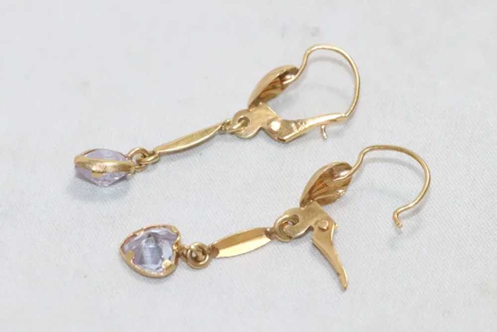 14KT Yellow Gold Heart Cut Cubic Zirconia Dangle … - image 3