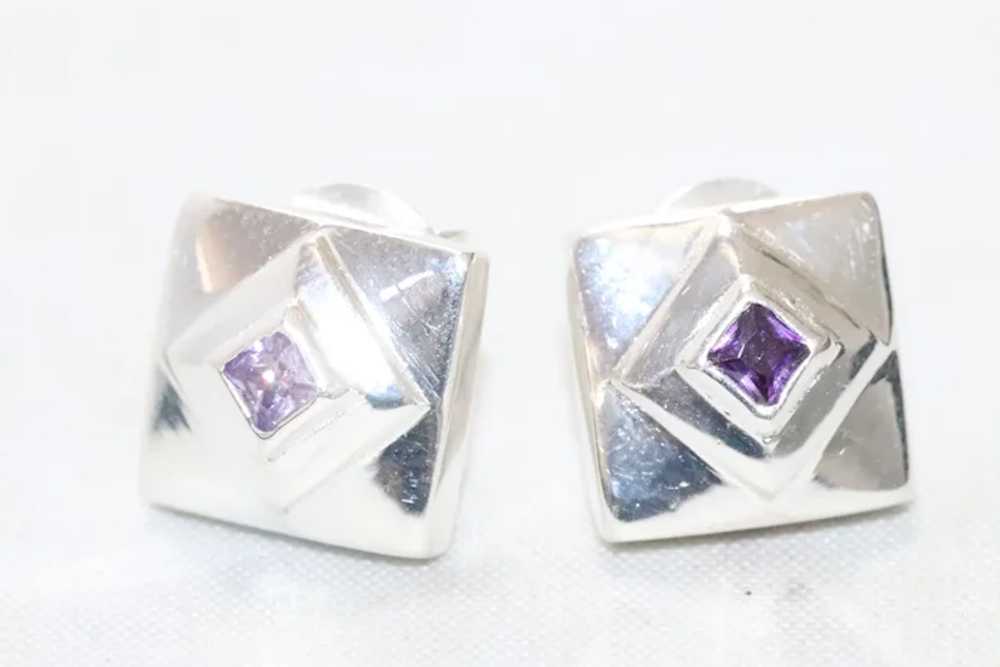 Sterling Silver Amethyst Square Earrings - image 2