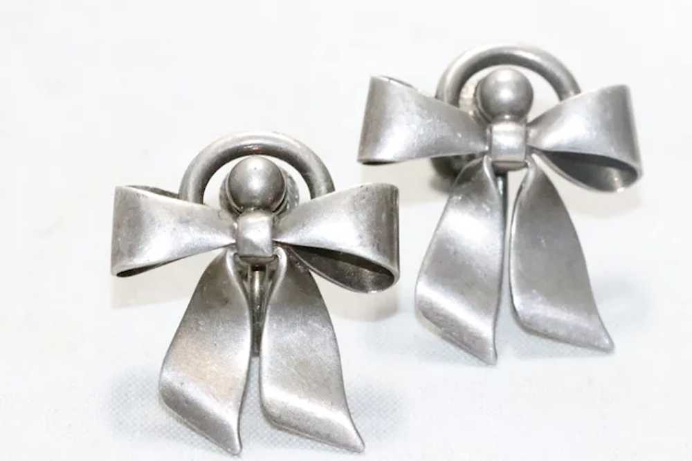 Vintage Sterling Silver Bow Screw Clip On Earrings - image 2