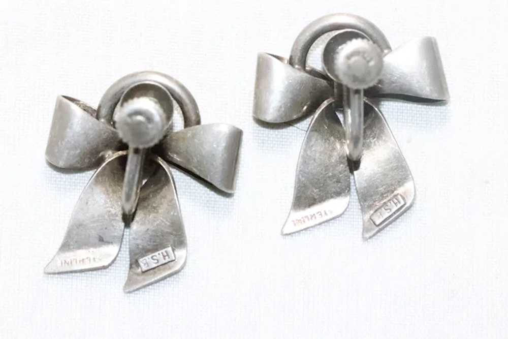 Vintage Sterling Silver Bow Screw Clip On Earrings - image 3