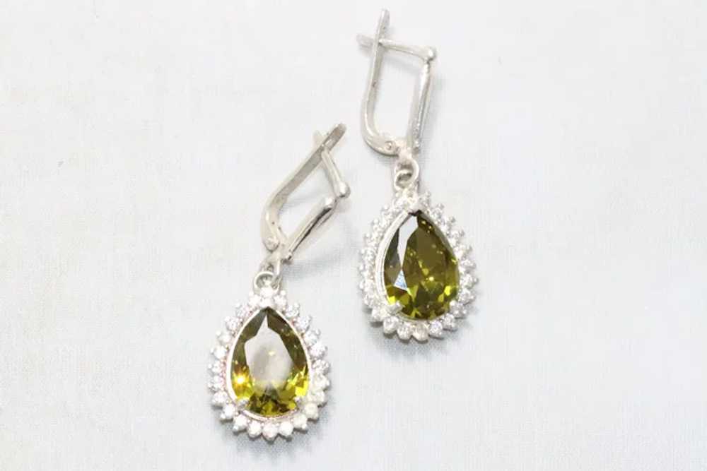 Sterling Silver Handmade Peridot Cubic Zirconia E… - image 2